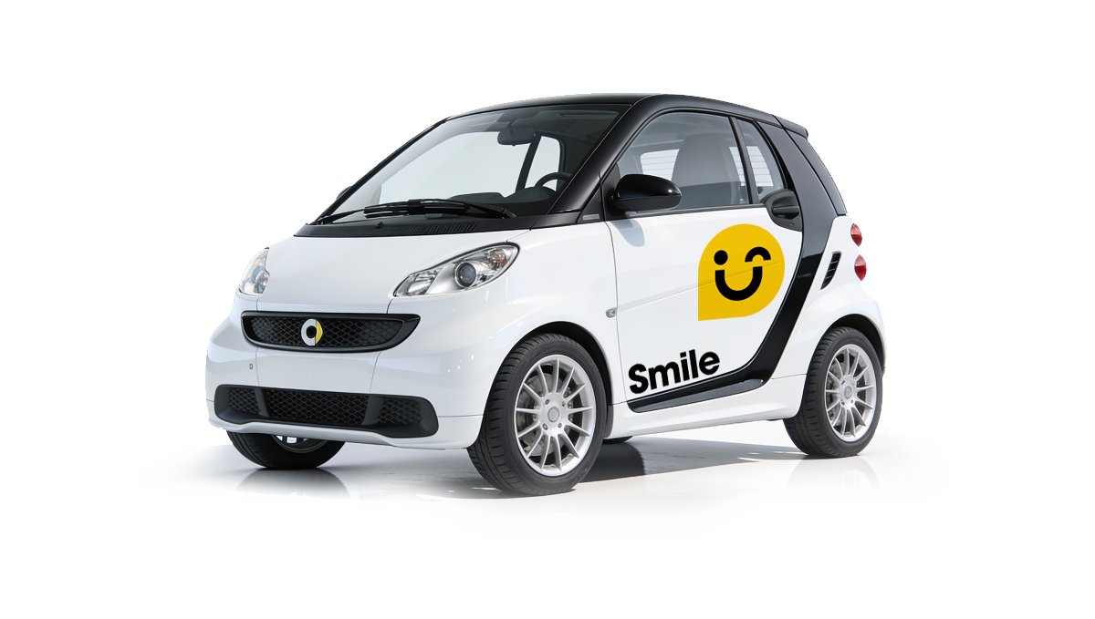 Smart Fortwo 451 with black accents on a white background